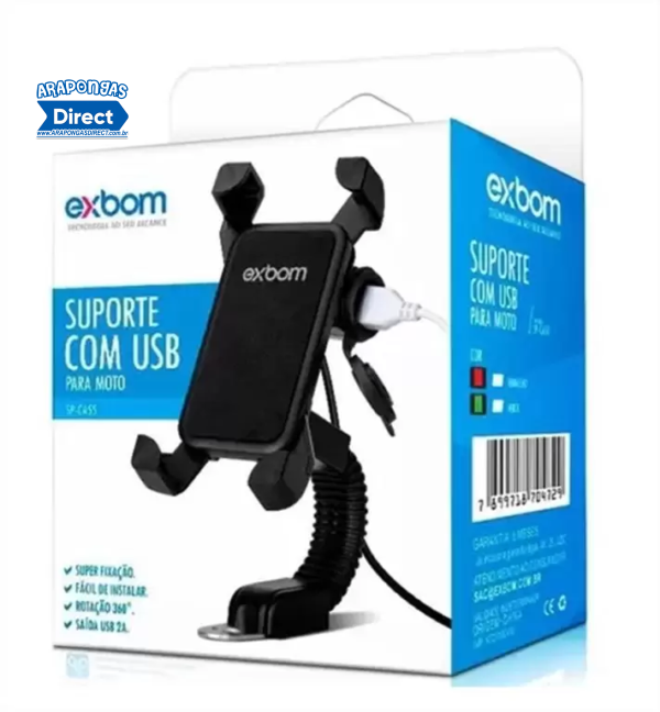 Suporte Garra Celular Com Carregador Usb Exbom P/ Motos