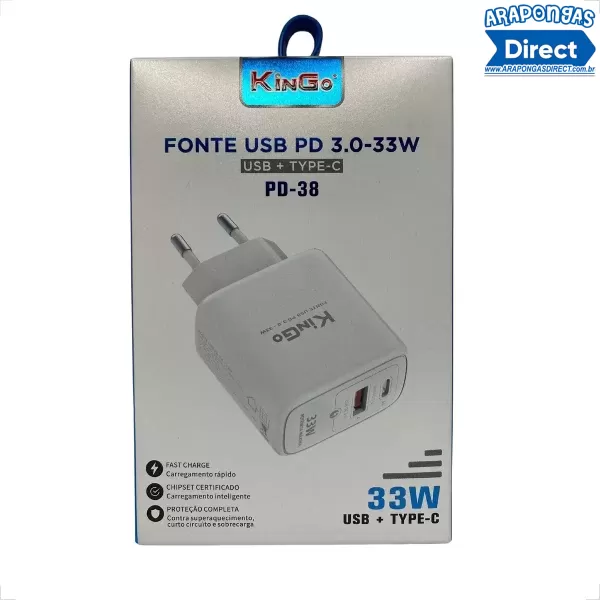 Fonte Kingo USB-C PD-3.0 33W