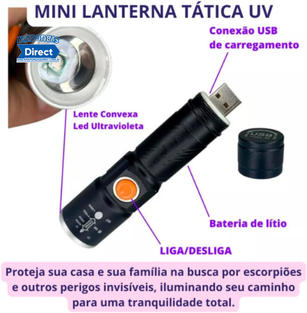 Lanterna LED UV Luz Negra Ultravioleta Recarregável - Image 2